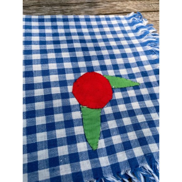 Vintage 1930s Blue Check Applique Fruit Napkins Set of 4 - Picture 7 of 10